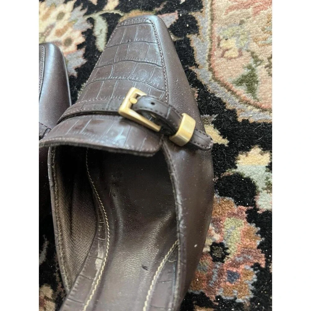 Elegant Brown‎ Heeled Mules with Buckle Accents 7M